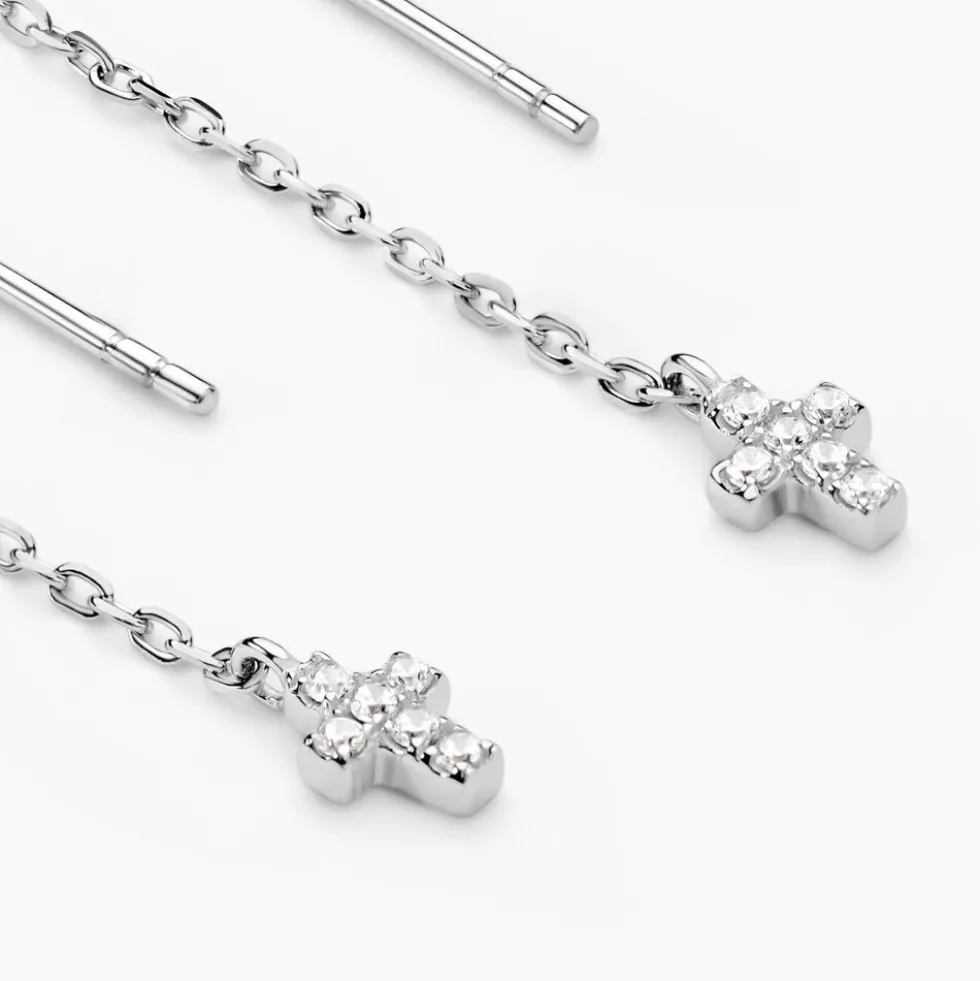 Boucles D'oreilles Pendantes Siem Argent Blanc Oxyde De Zirconium