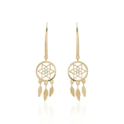 Boucles D'oreilles Pendantes Attrape Reves Plaque Or Pierre