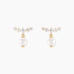 Boucles D'Oreilles Pendantes Elysia Or Jaune Perle De Culture Oxyde De Zirconium