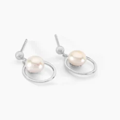 Boucles D'oreilles Pendantes Ivana Argent Blanc Perle De Culture