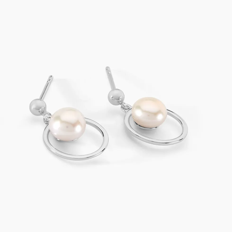 Boucles D'oreilles Pendantes Ivana Argent Blanc Perle De Culture
