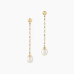 Boucles D'oreilles Pendantes Adriette Or Jaune Perle De Culture