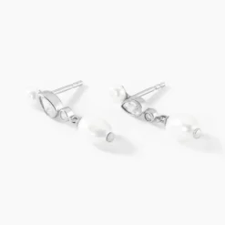 Boucles D'oreilles Pendantes Dua Argent Blanc Perle De Culture Oxyde