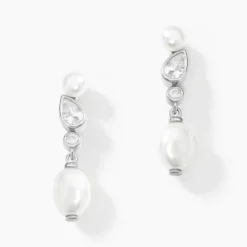 Boucles D'oreilles Pendantes Dua Argent Blanc Perle De Culture Oxyde