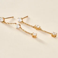 Boucles D'oreilles Pendantes Ethere Or Jaune Oxyde De Zirconium