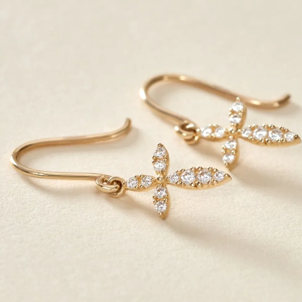 Boucles D'oreilles Pendantes Chastity Or Jaune Oxyde De Zirconium