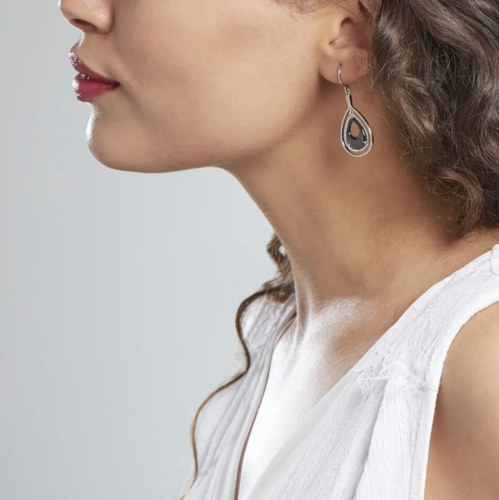 Boucles D'oreilles Pendantes Brewen Argent Blanc Céramique Et Oxyde