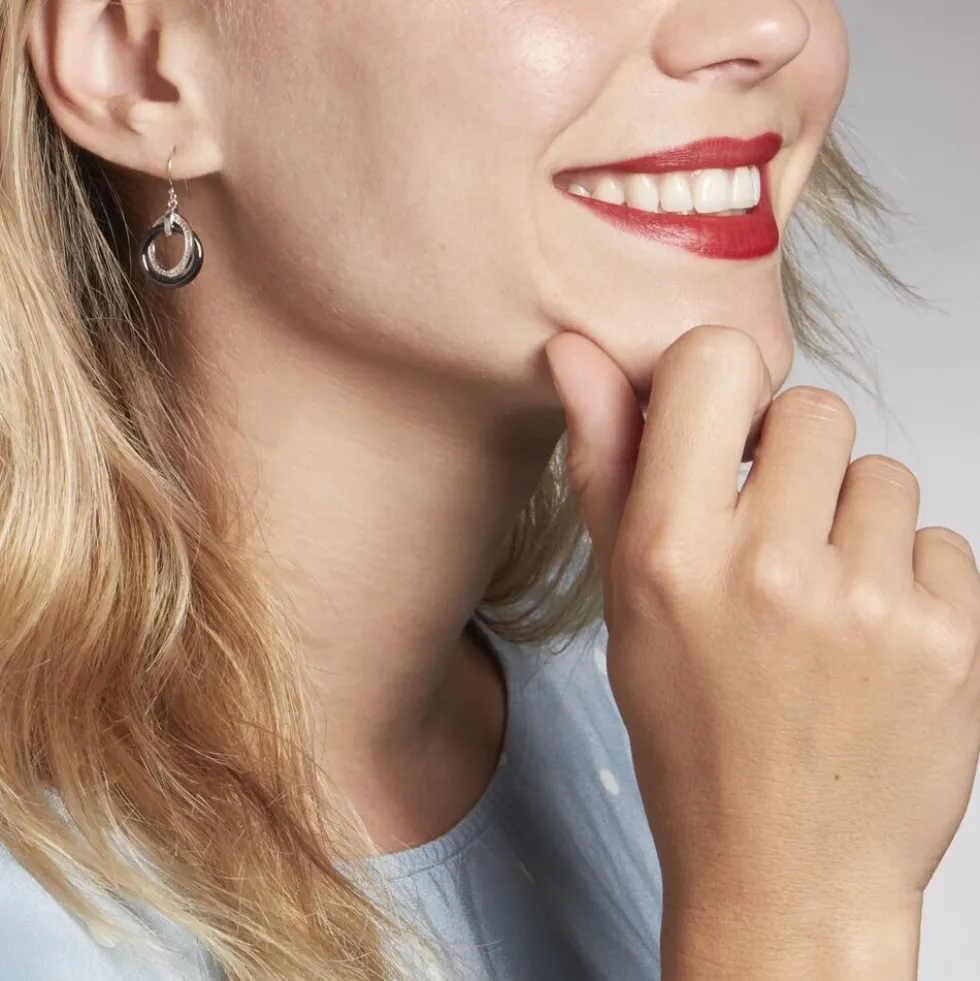 Boucles D'oreilles Pendantes Grizzel Argent Blanc Céramique Et Oxyde