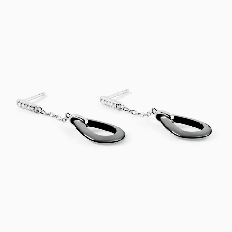 Boucles D'oreilles Pendantes Amaris Argent Blanc Céramique Et Oxyde