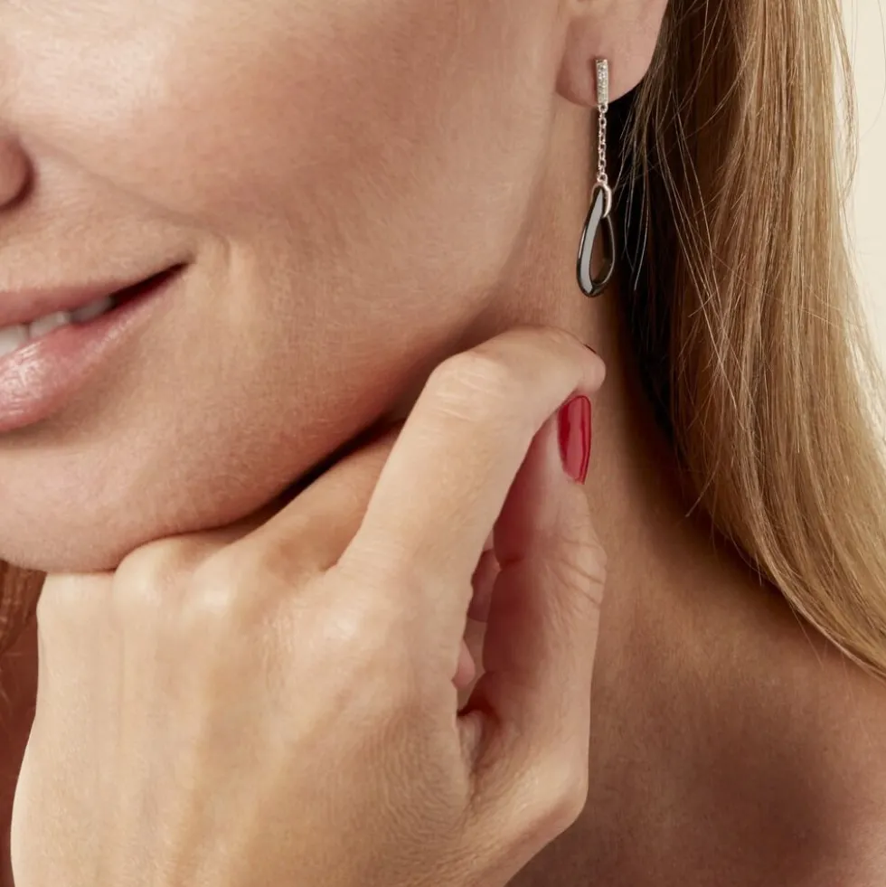 Boucles D'oreilles Pendantes Amaris Argent Blanc Céramique Et Oxyde