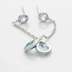 Boucles D'oreilles Pendantes Brenda Or Blanc Topaze