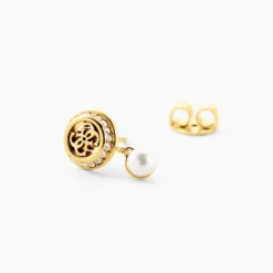 Boucles D'Oreilles Pendantes Guess Tiny Pearly Acier Jaune Oxyde De Zirconium Perle D'Imitation