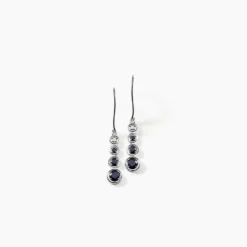 Boucles D'oreilles Pendantes Josephine Or Blanc Saphir Et Diamant