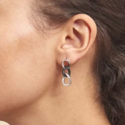 Boucles D'oreilles Pendantes Link Argent Blanc Céramique Et Oxyde