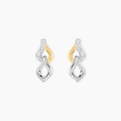 Boucles D'Oreilles Pendantes Or Jaune Argent Blanc Oxyde De Zirconium