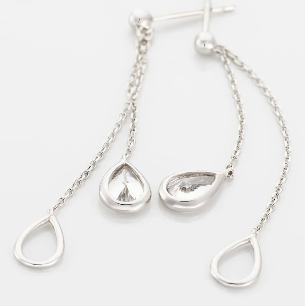 Boucles D'oreilles Pendantes Emerika Or Blanc Oxyde De Zirconium