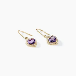 Boucles D'oreilles Pendantes Rosaline Or Jaune Amethyste Et Oxyde