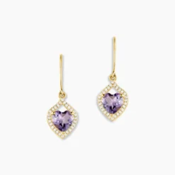 Boucles D'oreilles Pendantes Rosaline Or Jaune Amethyste Et Oxyde