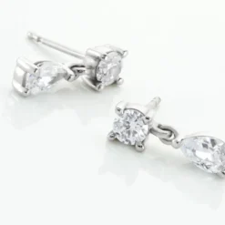 Boucles D'oreilles Pendantes Argent Blanc Braidy Oxydes De Zirconium