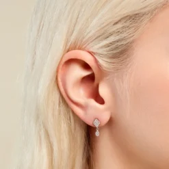 Boucles D'oreilles Pendantes Roseraie Argent Blanc Oxyde De Zirconium