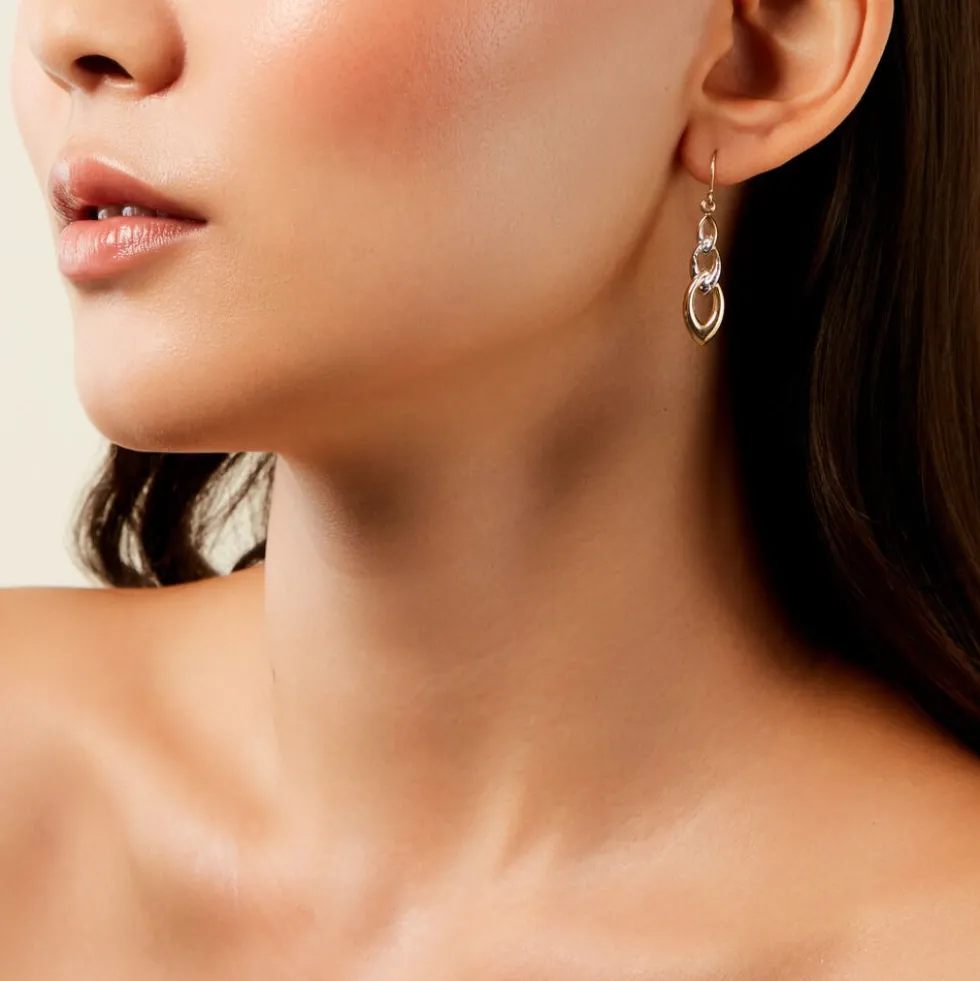Boucles D'Oreilles Pendantes Pentti Or Bicolore