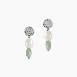 Boucles D'oreilles Pendantes Aroha Argent Blanc Amazonite Perle