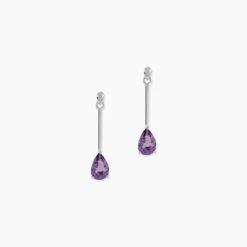 Boucles D'oreilles Pendantes Goutte Or Blanc Amethyste