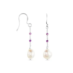 Boucles D'oreilles Pendantes Kerri Argent Blanc Perle De Culture