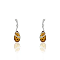 Boucles D'oreilles Pendantes Argent Blanc Melusine Ambre