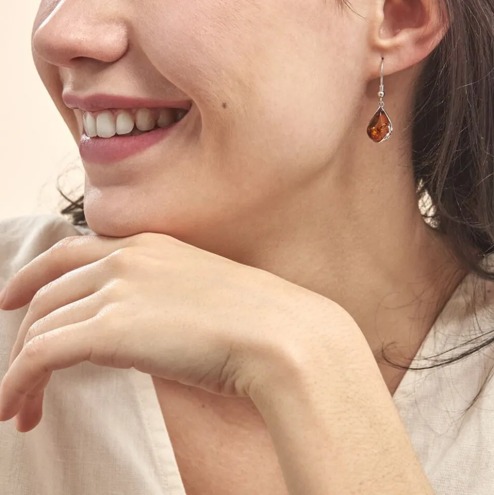 Boucles D'oreilles Pendantes Argent Blanc Lucina Ambre