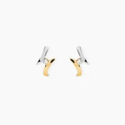 Boucles D'oreilles Pendantes Ascagne Or Bicolore Oxyde De Zirconium