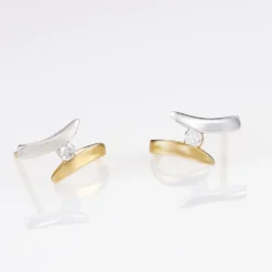Boucles D'oreilles Pendantes Ascagne Or Bicolore Oxyde De Zirconium