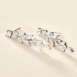 Boucles D'oreilles Pendantes Argent Blanc Precieux Flocon Oxyde
