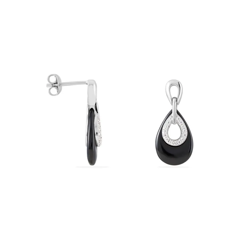 Boucles D'oreilles Pendantes Héléane Argent Blanc Céramique Et Oxyde