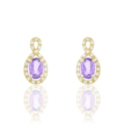 Boucles D'oreilles Pendantes Passion Or Jaune Amethyste Et Oxyde