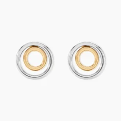 Boucles D'oreilles Pendantes Berangere Double Cercles Or Bicolore
