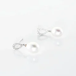 Boucles D'oreilles Pendantes Or Blanc Jessamyn Perles De Culture Oxyde