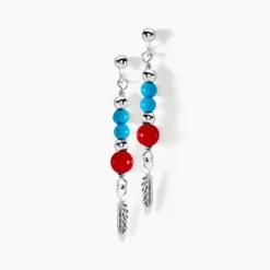 Boucles D'oreilles Pendantes Behati Argent Blanc Corail Turquoise