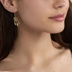 Boucles D'oreilles Plaqué Or Jaune Attrape Rêves Turquoises