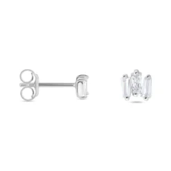 Boucles D'oreilles Puces Adria Argent Blanc Oxyde De Zirconium