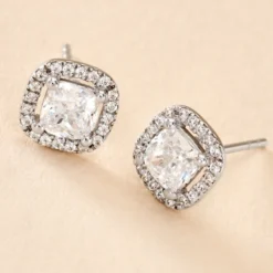Boucles D'oreilles Puces Adrienne Or Blanc Oxyde De Zirconium