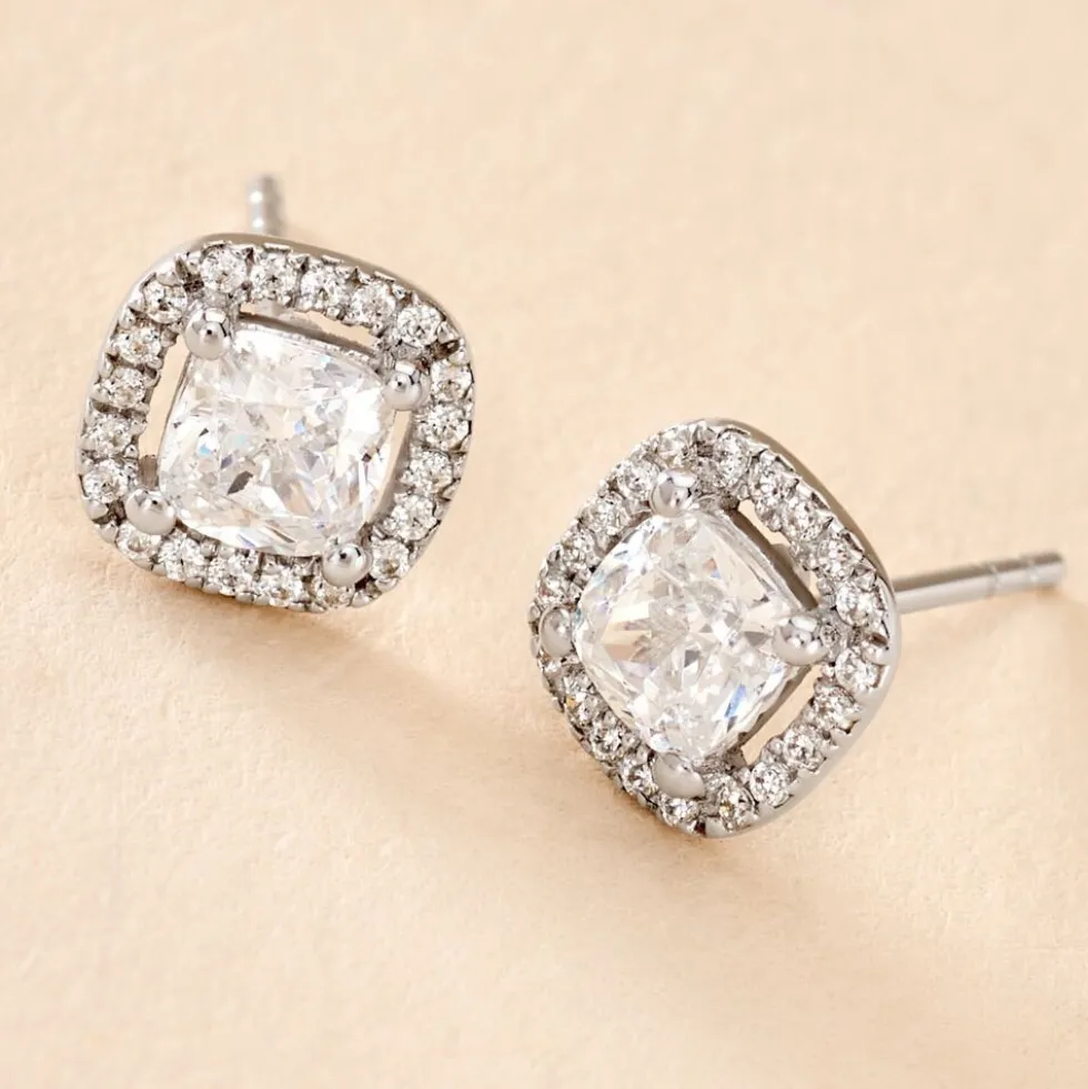 Boucles D'oreilles Puces Adrienne Or Blanc Oxyde De Zirconium