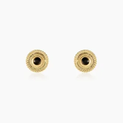 Boucles D'oreilles Puces Aghavni Plaque Or Jaune Agate