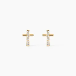 Boucles D'oreilles Puces Allie Croix Or Jaune Oxyde De Zirconium