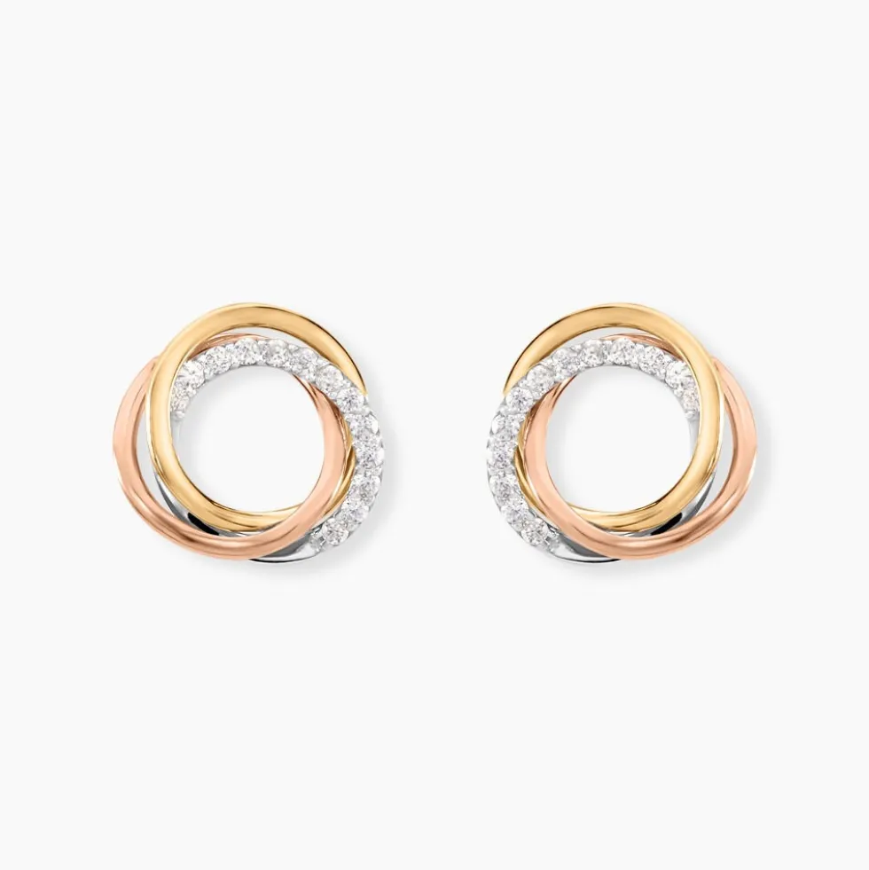 Boucles D'oreilles Puces Amaiur Or Tricolore Oxydes De Zirconium
