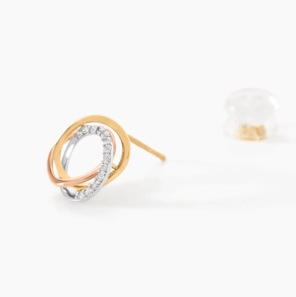 Boucles D'oreilles Puces Amaiur Or Tricolore Oxydes De Zirconium
