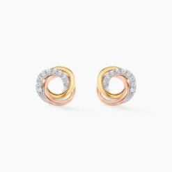 Boucles D'oreilles Puces Amaiur Or Tricolore Oxydes De Zirconium