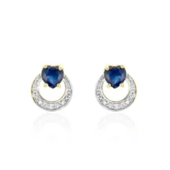 Boucles D'oreilles Puces Ambrosine Or Jaune Saphir Diamant