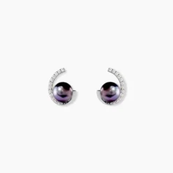 Boucles D'oreilles Puces Anais Or Blanc Perle De Culture Et Oxyde