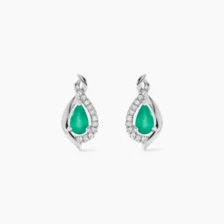 Boucles D'oreilles Puces Angelika Or Blanc Emeraude Et Diamant